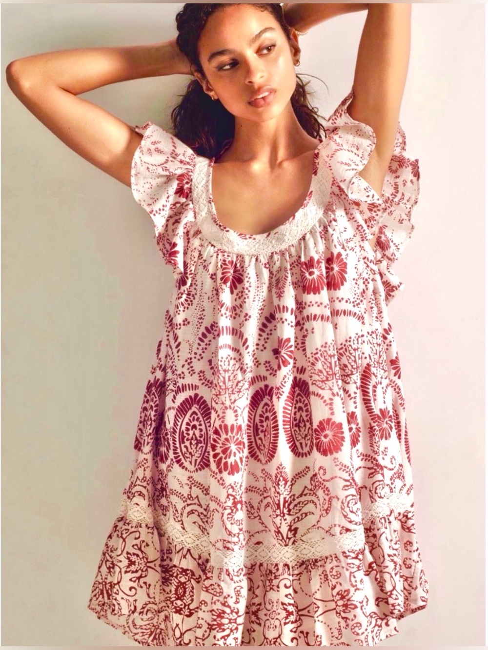 Anthropologie MAEVE Raspberry White Floral Mini Dress Sz XS ADORABLE VERY PRETTY